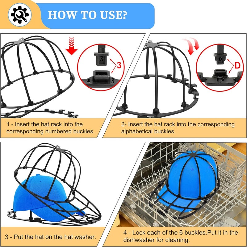 Eiito Hat Washer Cage,Hat Washer for Washing Machine and Dishwasher,Baseball Cap Washing Cage,Say Goodbye to Deformed Dirty Hats (Black 2 Pack) - Image 4